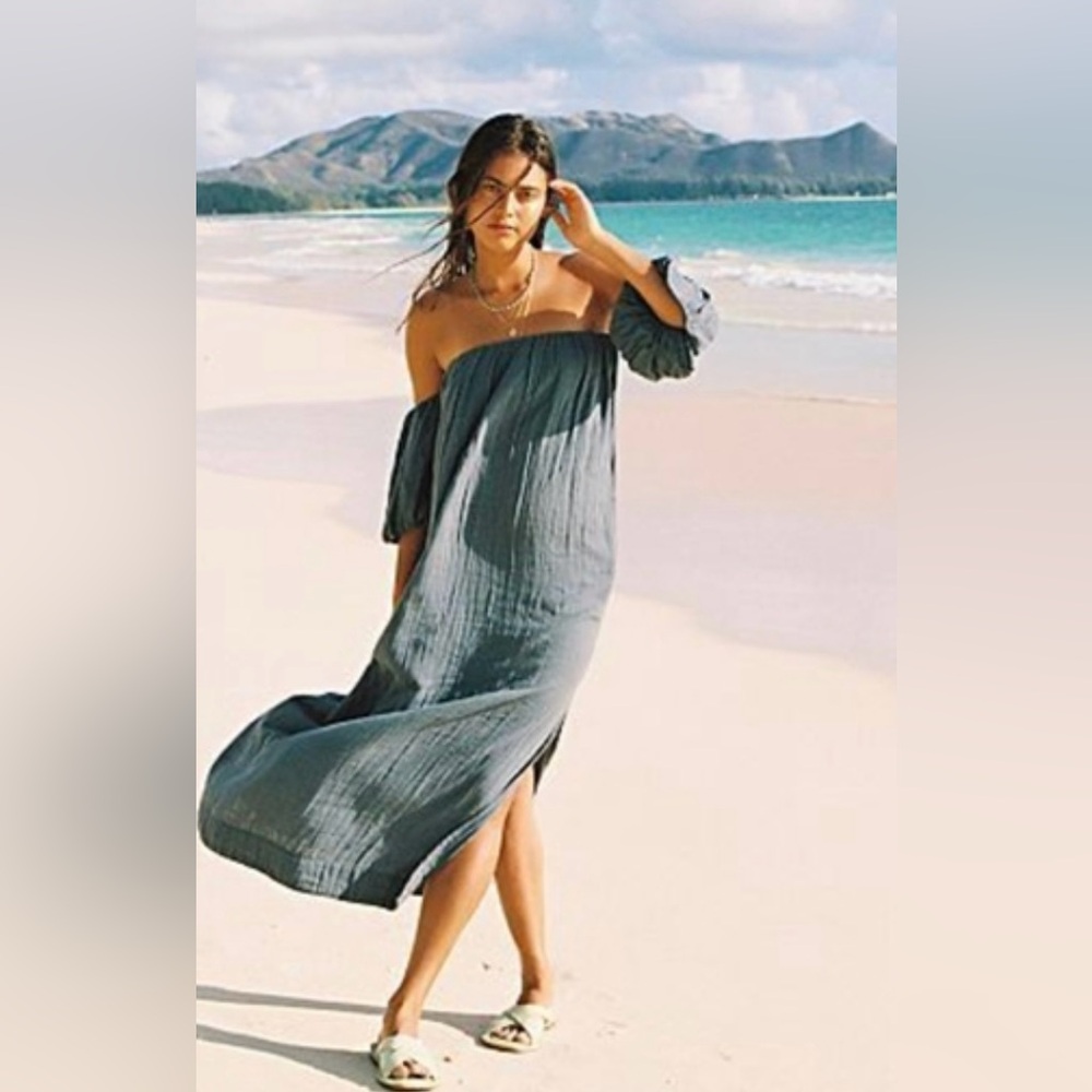 New free people Julietta Linen Off-The-Shoulder Maxi